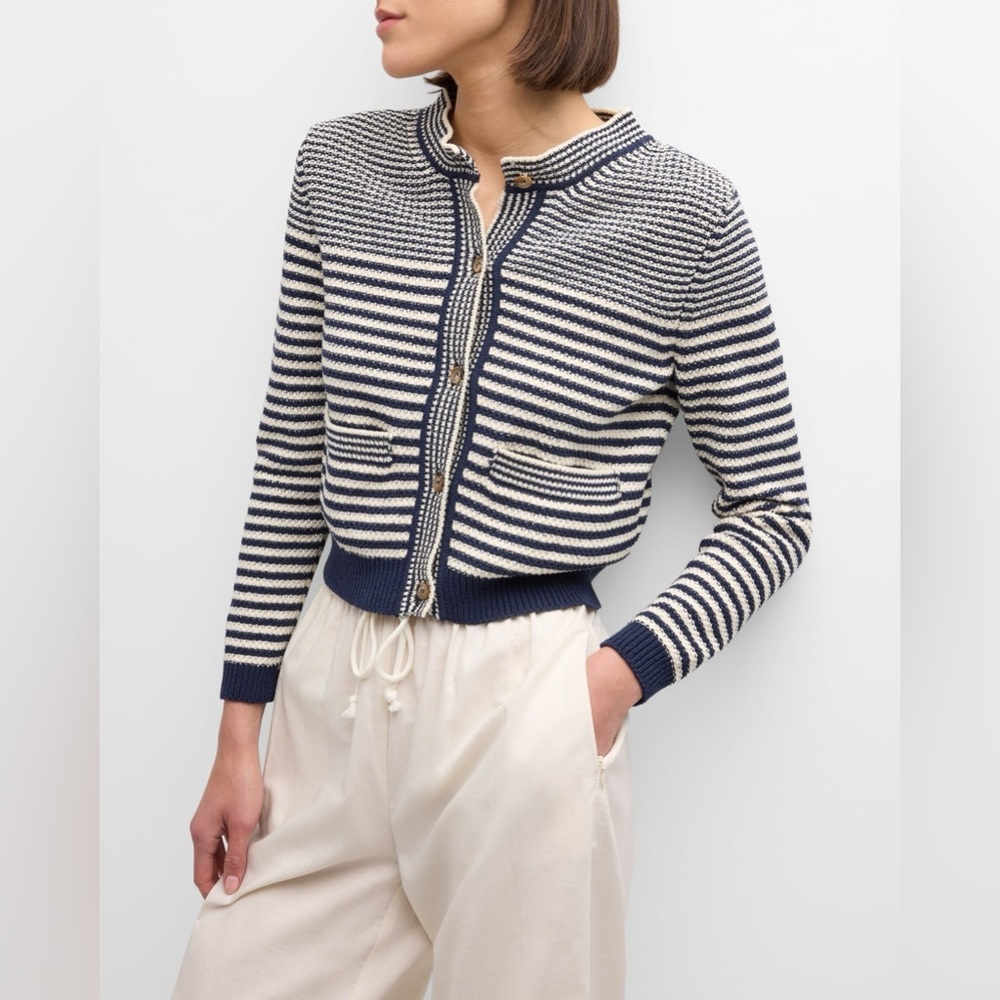 NWT $448 Frame Compact Stripe Cardigan - Picture 4 of 7